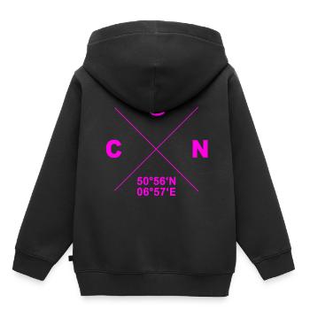 CGN domicile ville coordonnées cadeau cathédrale ville - Sweat Premium à capuche enfant bio - noir - Dos - AI Model Kid Male (0cm)