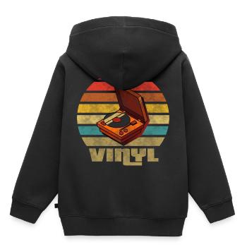 Vinyle Vintage Retro Musique Boîte Disque phonographe - Sweat Premium à capuche enfant bio - noir - Dos - AI Model Kid Male (0cm)