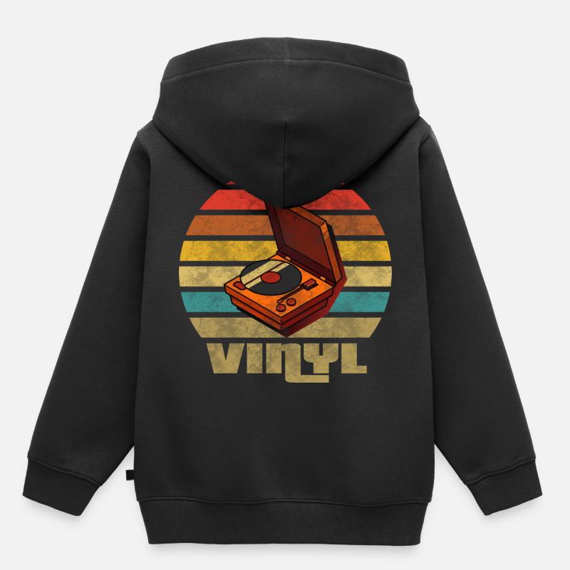 Vinyle Vintage Retro Musique Boîte Disque phonographe - Sweat Premium à capuche enfant bio - noir