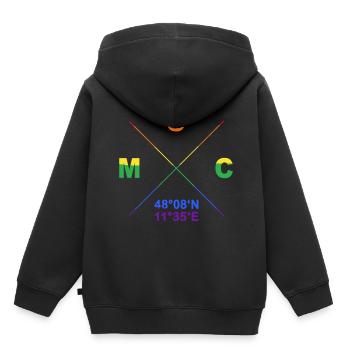 Munich MUC Coordinates Gay Pride LGBT CSD Bavaria - Kids Premium Organic Hoodie - black - Back - AI Model Kid Male (0cm)