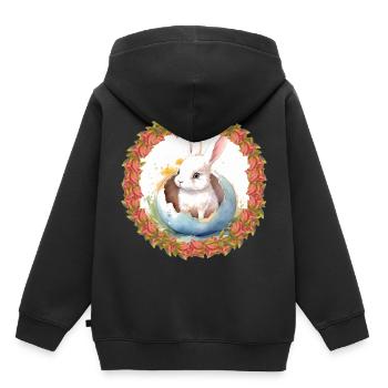 Lapin de Pâques Oeuf de Pâques Lapin de Pâques Oeuf de lapin - Sweat Premium à capuche enfant bio - noir - Dos - AI Model Kid Male (0cm)