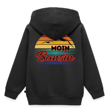 Bassin Moin avec mouette dans le style rétro Bansin - Sweat Premium à capuche enfant bio - noir - Dos - AI Model Kid Male (0cm)