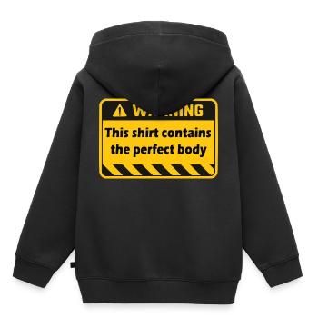 Warnung - Kinder Premium Organic Hoodie - Schwarz - Hinten - AI Model Kid Male (0cm)