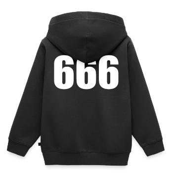 666 - le numéro de l'animal - Sweat Premium à capuche enfant bio - noir - Dos - AI Model Kid Male (0cm)