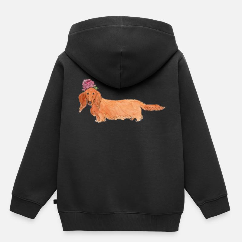 Dackel mit Blume - Kinder Premium Organic Hoodie - Schwarz