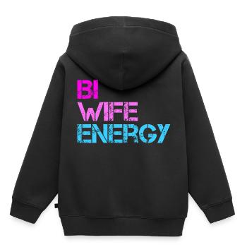 Bi Wife Énergie LGBTQ - Sweat Premium à capuche enfant bio - noir - Dos - AI Model Kid Male (0cm)