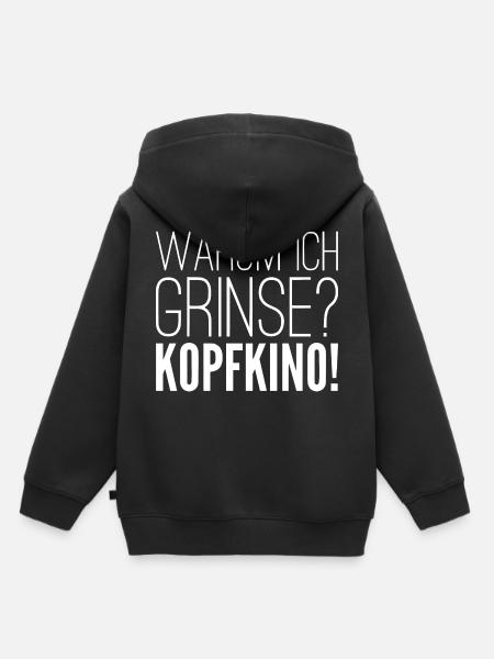 Warum ich grinse? KOPFKINO! - Kinder Premium Organic Hoodie - Schwarz