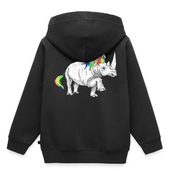Rhino licorne - Sweat Premium à capuche enfant bio - noir - Dos - AI Model Kid Male (0cm)