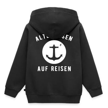Altes Eisen auf Reisen - Kinder Premium Organic Hoodie - Schwarz - Hinten - AI Model Kid Male (0cm)