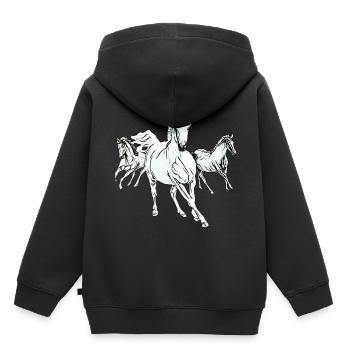 Pferde - Kinder Premium Organic Hoodie - Schwarz - Hinten - AI Model Kid Male (0cm)