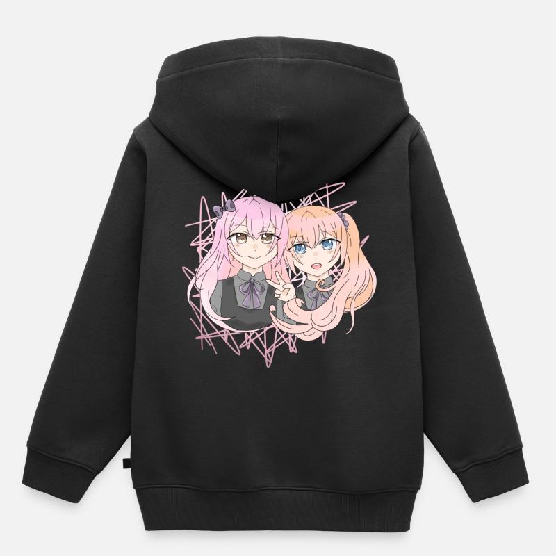 Filles manga - Sweat Premium à capuche enfant bio - noir
