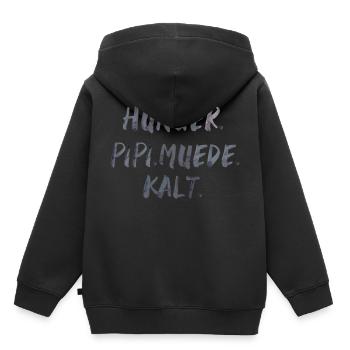 hunger pipi müde kalt Spruch Schrift - Kinder Premium Organic Hoodie - Schwarz - Hinten - AI Model Kid Male (0cm)