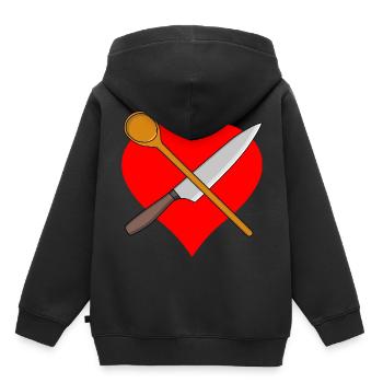 Coeur Cuisine Cuillère Couteau Restaurant d’Art Culinaire - Sweat Premium à capuche enfant bio - noir - Dos - AI Model Kid Male (0cm)
