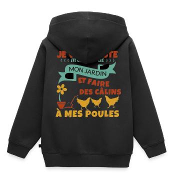 Mon Jardin et mes poules Cadeau - Sweat Premium à capuche enfant bio - noir - Dos - AI Model Kid Male (0cm)