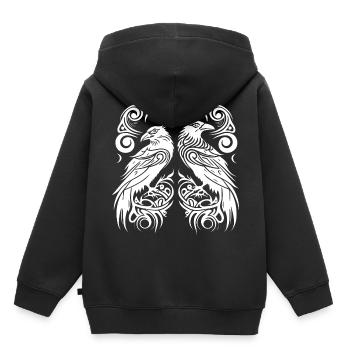 Odins Raben, Hugin und Munin, Tribal Stil Wikinger - Kinder Premium Organic Hoodie - Schwarz - Hinten - AI Model Kid Male (0cm)