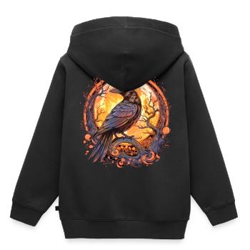 Corbeau, Pleine Lune, Celtique, Nordique, Païen, Oiseau, - Sweat Premium à capuche enfant bio - noir - Dos - AI Model Kid Male (0cm)