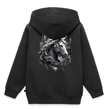 Mecha Tier Tiger Wolf Fuchs Pferd Cyborg - Kinder Premium Organic Hoodie - Schwarz - Hinten - AI Model Kid Male (0cm)