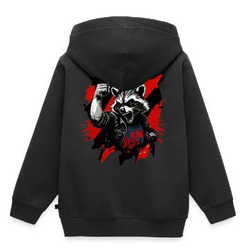 Wütender Waschbär, Anarchie, Revolution, Faust - Kinder Premium Organic Hoodie - Schwarz - Hinten - AI Model Kid Male (0cm)