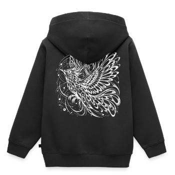 Mystischer Phönix Lineart – Kosmischer Vogel  - Kinder Premium Organic Hoodie - Schwarz - Hinten - AI Model Kid Male (0cm)