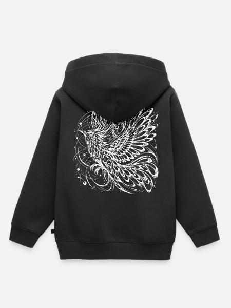 Mystischer Phönix Lineart – Kosmischer Vogel - Kinder Premium Organic Hoodie - Schwarz