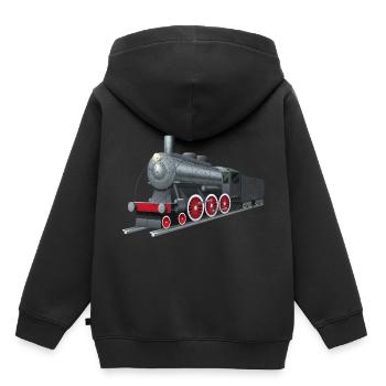Zug - Kinder Premium Organic Hoodie - Schwarz - Hinten - AI Model Kid Male (0cm)