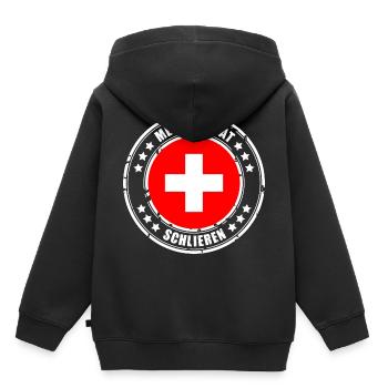 MEINE HEIMAT SCHLIEREN - Kinder Premium Organic Hoodie - Schwarz - Hinten - AI Model Kid Male (0cm)