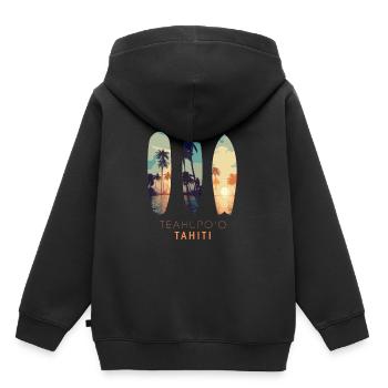 Été Surf Tahiti - Sweat Premium à capuche enfant bio - noir - Dos - AI Model Kid Male (0cm)