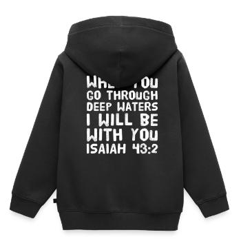 Lorsque vous traversez des eaux profondes, chemise blanche - Sweat Premium à capuche enfant bio - noir - Dos - AI Model Kid Male (0cm)