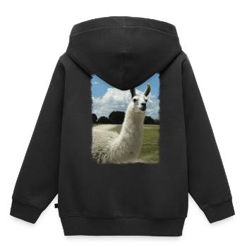 Alpaga, lama, animaux mignons, rétro, cadeau - Sweat Premium à capuche enfant bio - noir - Dos - AI Model Kid Male (0cm)