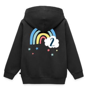 2ème anniversaire / arc-en-ciel - Sweat Premium à capuche enfant bio - noir - Dos - AI Model Kid Male (0cm)