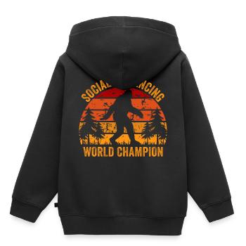 BigFoot Champion de distanciation sociale Retro Vintage - Sweat Premium à capuche enfant bio - noir - Dos - AI Model Kid Male (0cm)