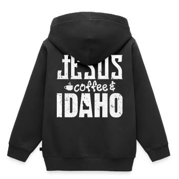 Jesus Kaffee und Idaho - Kinder Premium Organic Hoodie - Schwarz - Hinten - AI Model Kid Male (0cm)