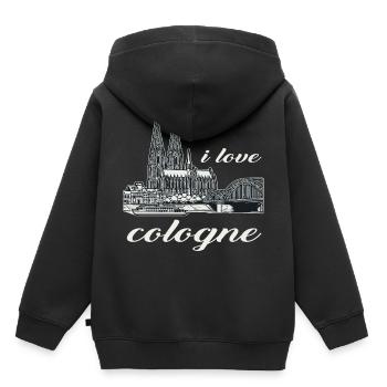 J’adore Cologne Design avec la cathédrale de Cologne et le Rhin - Sweat Premium à capuche enfant bio - noir - Dos - AI Model Kid Male (0cm)