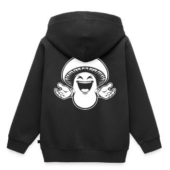 Lachender fröhlicher Champignon - Design für Pilzl - Kinder Premium Organic Hoodie - Schwarz - Hinten - AI Model Kid Male (0cm)