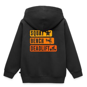 SQUAT BENCH DEADLIFT Powerlifter Fitness Shirt - Kids Premium Organic Hoodie - black - Back - AI Model Kid Male (0cm)
