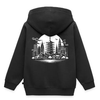 Cooles Asien Design mit Skyline einer Asiatischen - Kinder Premium Organic Hoodie - Schwarz - Hinten - AI Model Kid Male (0cm)