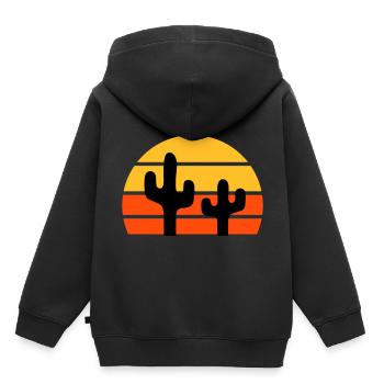 Zwei Kakteen vor einer Halbsonne - Kinder Premium Organic Hoodie - Schwarz - Hinten - AI Model Kid Male (0cm)