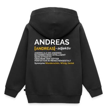 Andreas - Kinder Premium Organic Hoodie - Schwarz - Hinten - AI Model Kid Male (0cm)