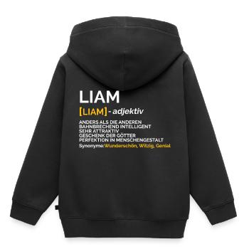 Liam - Kinder Premium Organic Hoodie - Schwarz - Hinten - AI Model Kid Male (0cm)