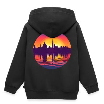 Halle Skyline - Kinder Premium Organic Hoodie - Schwarz - Hinten - AI Model Kid Male (0cm)