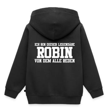 Robin Name Design - Kinder Premium Organic Hoodie - Schwarz - Hinten - AI Model Kid Male (0cm)