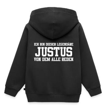 Justus Name Design - Kinder Premium Organic Hoodie - Schwarz - Hinten - AI Model Kid Male (0cm)