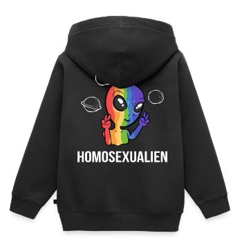 Cadeau de l’homosexuuel LGBTQ membre - Sweat Premium à capuche enfant bio - noir - Dos - AI Model Kid Male (0cm)