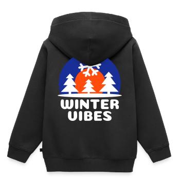 Ambiance hivernale (soleil, voûte céleste, flocon de neige) - Sweat Premium à capuche enfant bio - noir - Dos - AI Model Kid Male (0cm)