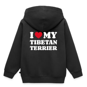 J’adore mon terrier tibétain Cadeau Terrier tibétain - Sweat Premium à capuche enfant bio - noir - Dos - AI Model Kid Male (0cm)