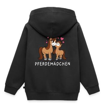 Pferdemädchen Süße Comic Pferde Mädchen Herzen - Kinder Premium Organic Hoodie - Schwarz - Hinten - AI Model Kid Male (0cm)