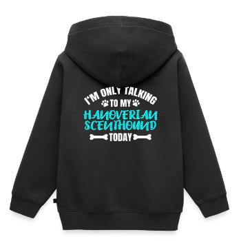 Scenthound hanovrien Hannoverscher Schweißhund - Sweat Premium à capuche enfant bio - noir - Dos - AI Model Kid Male (0cm)