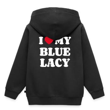 J’adore ma dentelle bleue - Sweat Premium à capuche enfant bio - noir - Dos - AI Model Kid Male (0cm)