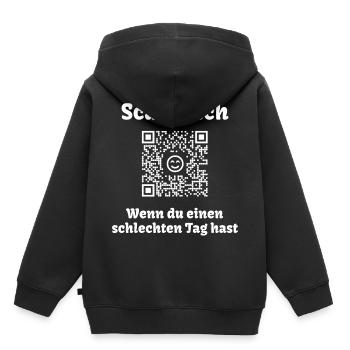 QR-Code mit freundlicher Botschaft (Scanne Mich) - Kinder Premium Organic Hoodie - Schwarz - Hinten - AI Model Kid Male (0cm)