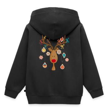 Élan avec décoration d’arbre de Noël - Sweat Premium à capuche enfant bio - noir - Dos - AI Model Kid Male (0cm)